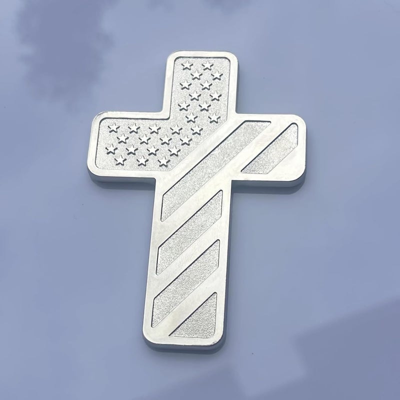 LWQLZY Cross Christian Car Emblem – Patriotic USA Flag Zinc Alloy 3D Badge with 3M Adhesive – Cross Decal for Car, Truck, Window, Door, Toolbox, or Home Decor (Chrome) - Image 4